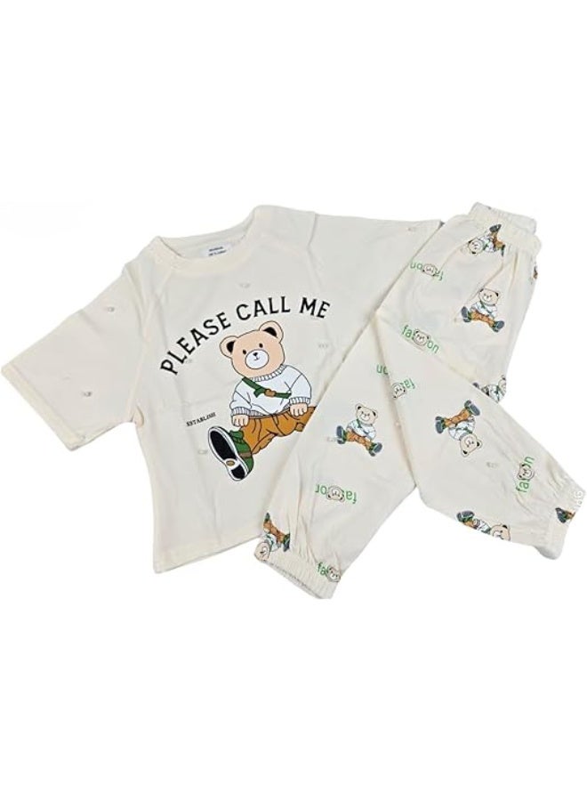 MINIIMODZ MINII MODZ Falcon Teddy Print Top and Pant Set for Girls - Soft Cotton Dress Sleepwear | Suitable for Kids, Toddlers, and Infants - Image 1